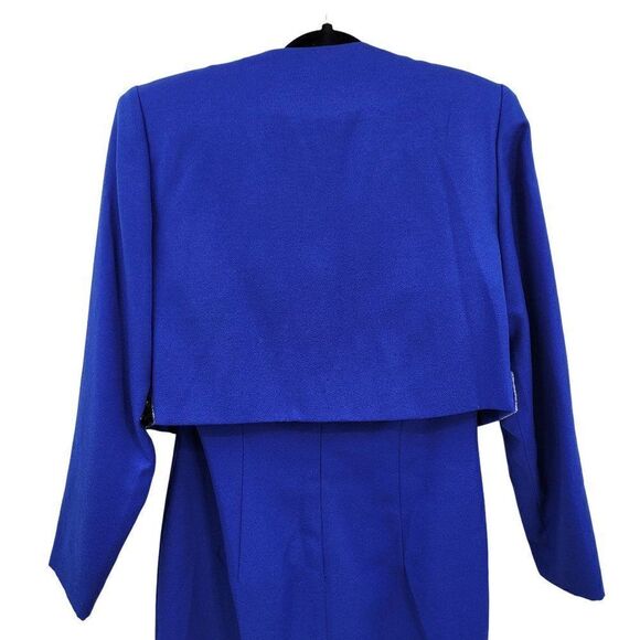 Vintage 80s Nah Nah Petites Dress Set M Royal Blue Pearl Sequin Jacket Midi Glam - Picture 11 of 17